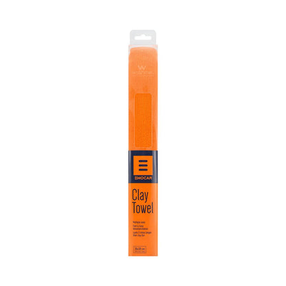 Orange EWOCAR clay towel with black text on a white background