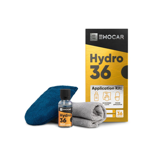 Ewocar Hydro 36 application kit with bottle, towel, and packaging on a white background