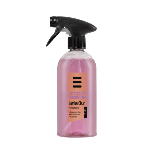 Spray bottle labeled 'LeatherClean' on a white background