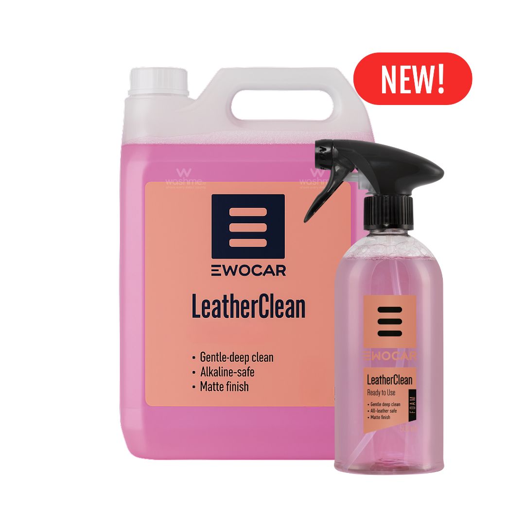 EWOCAR LeatherClean product with a large container and smaller spray bottle on a white background.