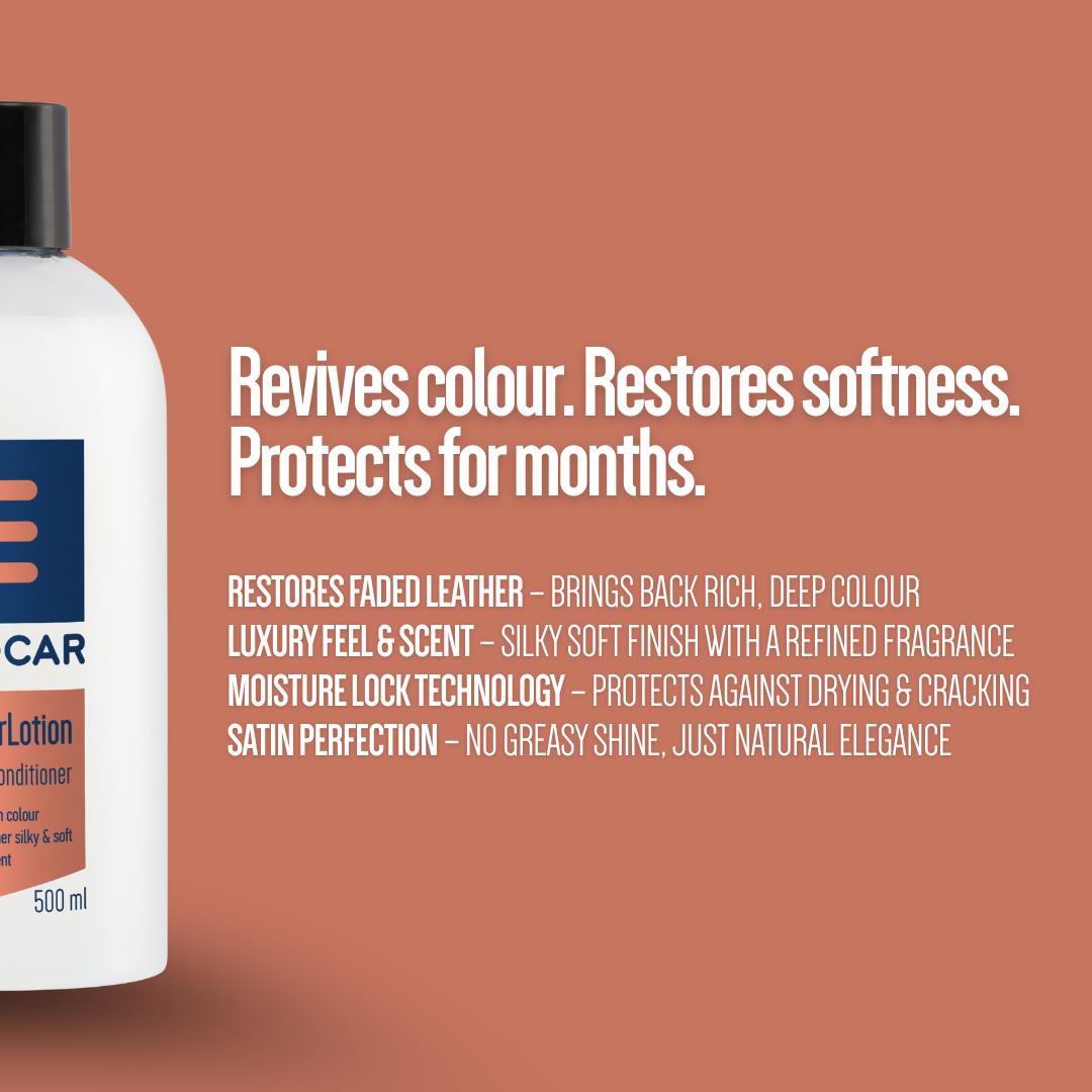Car care product bottle with text on a brown background