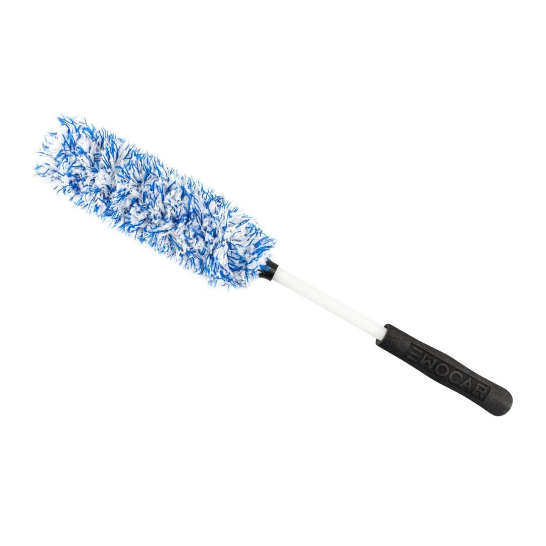 Ewocar Microfibre Wheel Cleaning brush with blue bristles on a white background