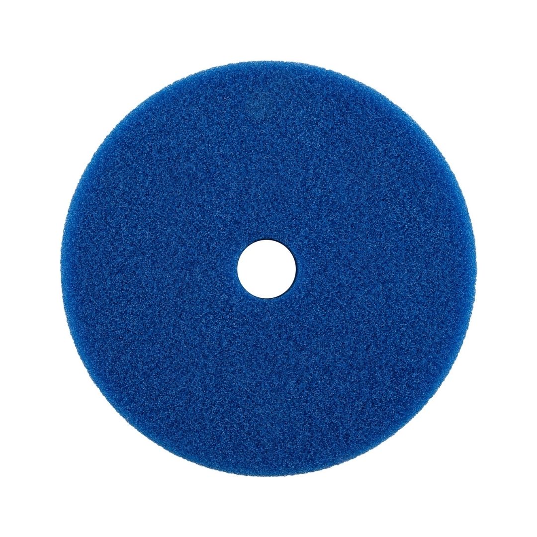 Blue Ewocar foam pad with a central hole on a white background