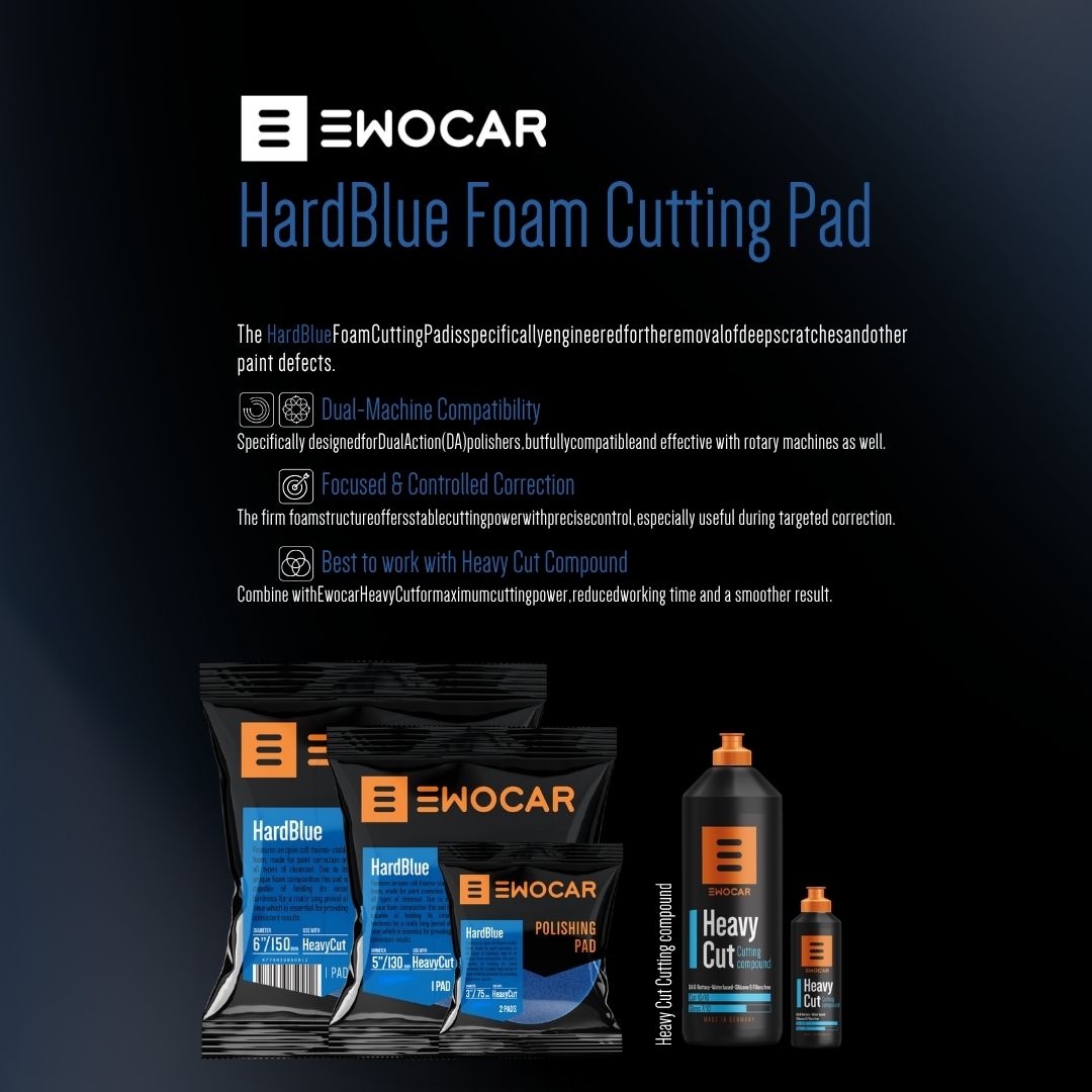 Ewocar HardBlue Foam Cutting Pad packaging with product details on a dark background