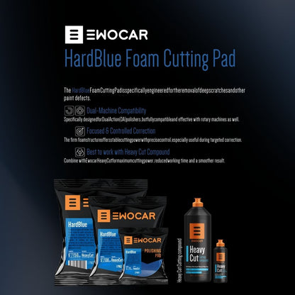 Ewocar HardBlue Foam Cutting Pad packaging with product details on a dark background