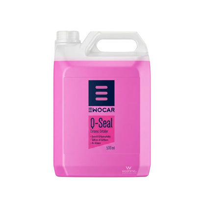 Pink bottle of Ewocar Q-Seal on a white background