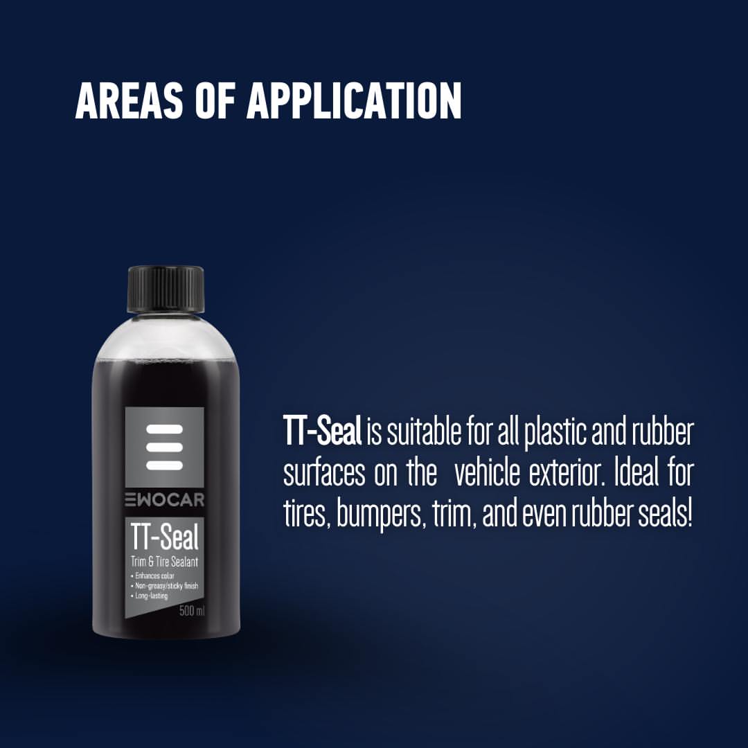 Bottle of EWOCAR TT-Seal with text about its application on vehicle exterior surfaces.