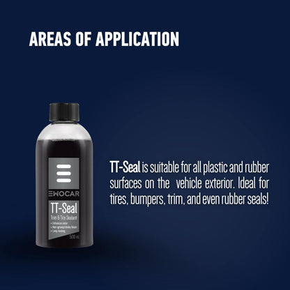 Bottle of EWOCAR TT-Seal with text about its application on vehicle exterior surfaces.
