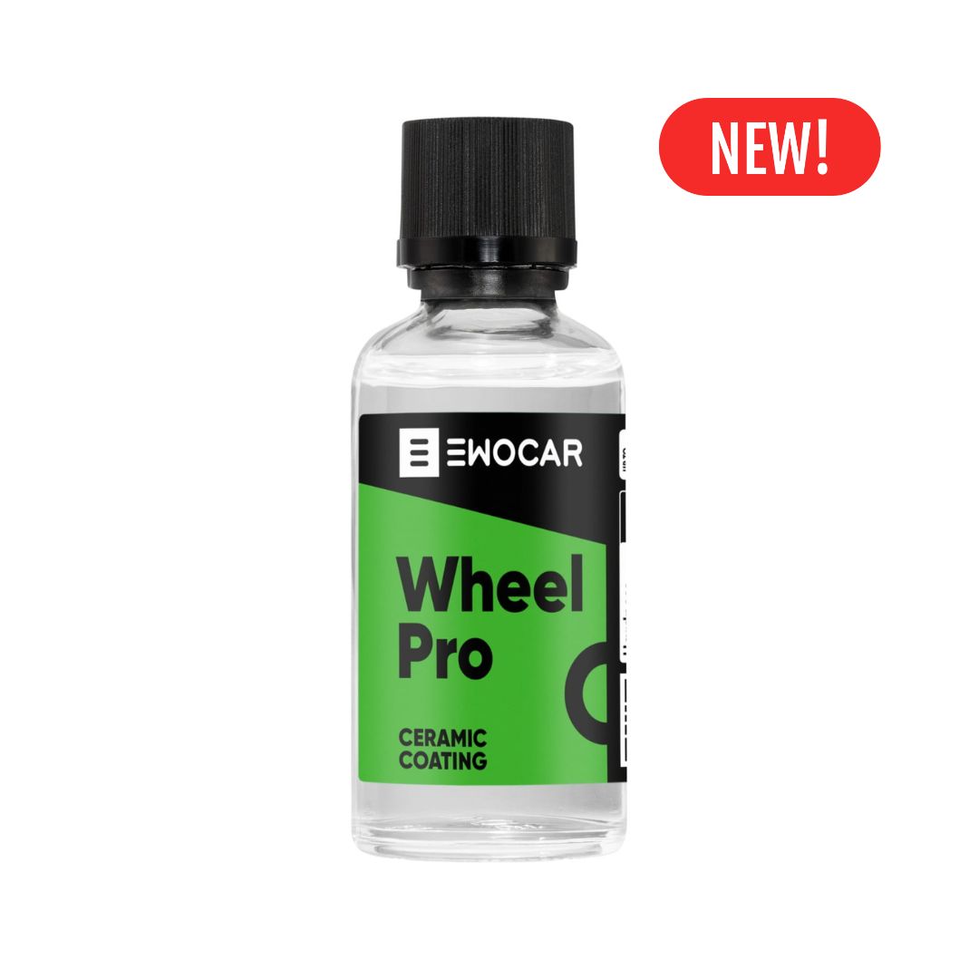 Bottle of EWOCAR Wheel Pro ceramic coating with a black cap on a white background
