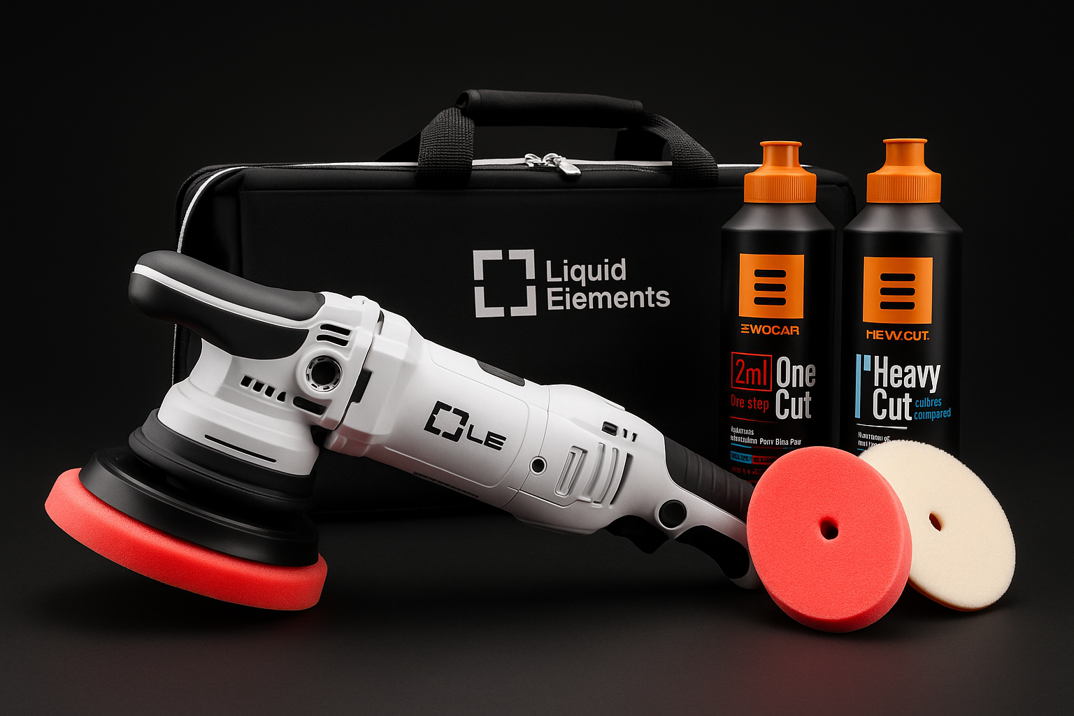 Liquid elements polisher with free ewocar compound and pads