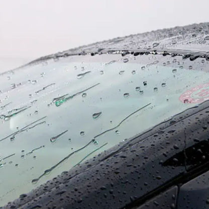 Car window with water droplets on a cloudy day cleaned with New 2026 SOFT99 Glaco De Cleaner Hydrophobic Glass Cleaner 400ml