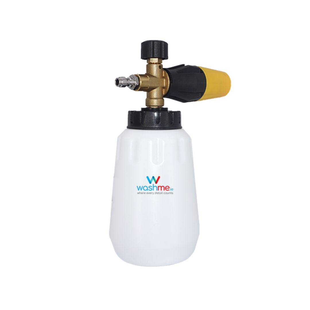 Foam cannon with nozzle on a white background, featuring the Washme logo.