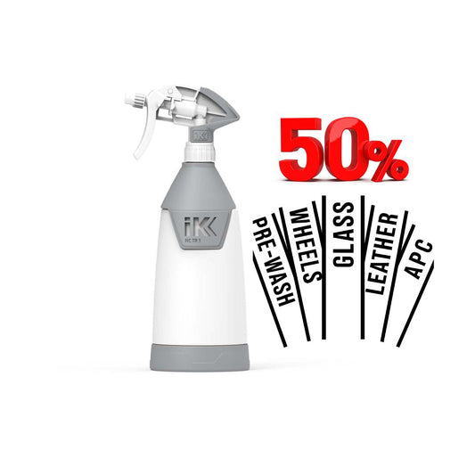 IK HC Spray bottle with 'iK' branding on a white background, featuring text indicating product uses.