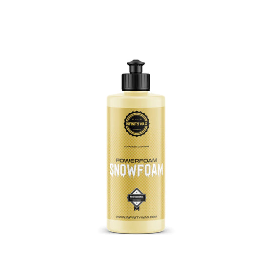 Infinity Wax Powerfoam 500ml, a highly concentrated alkaline snow foam that really cuts into traffic film but does it safely.