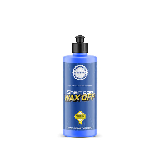Infnity Wax Wax Off Shampoo. Shampoo to strip waxes.Wax Stipping Shampoo. Blue Bottle. Infinity Wax Ireland Powerful Alkaline Shampoo Designed to Remove Waxes and Sealants From Your Vehicle
