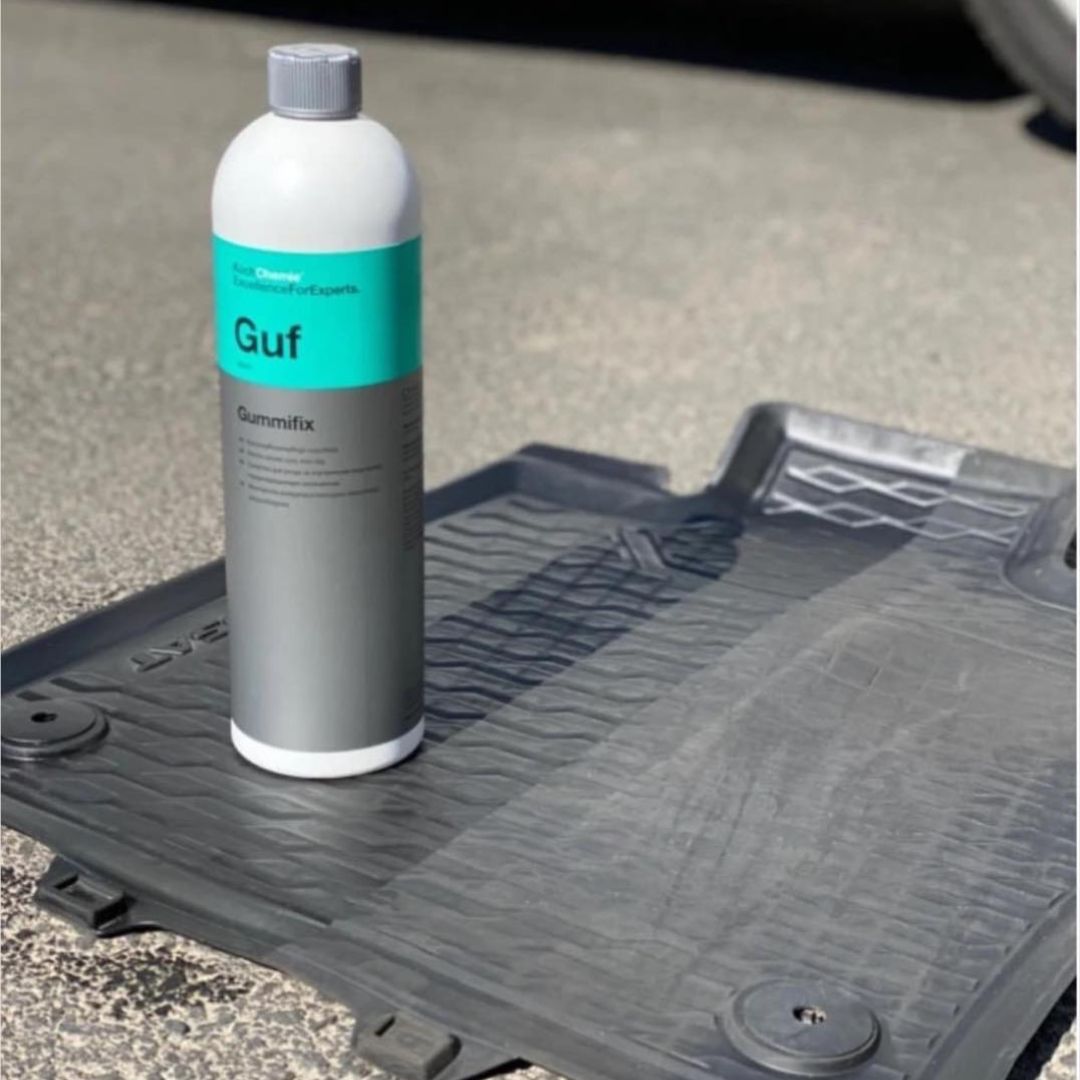 Koch Chemie Gummifix GUF Bottle of Guf product on a car mat