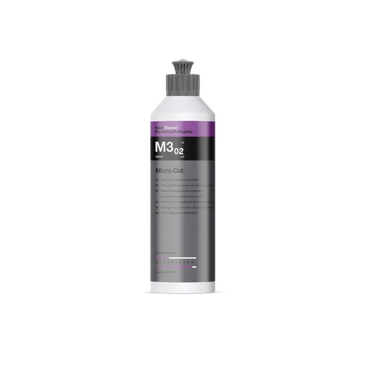 A bottle of M302 Micro Cut hair extension adhesive by Dr. Care, featuring a white bottle with a dark gray label and a purple accent band, set against a plain white background.