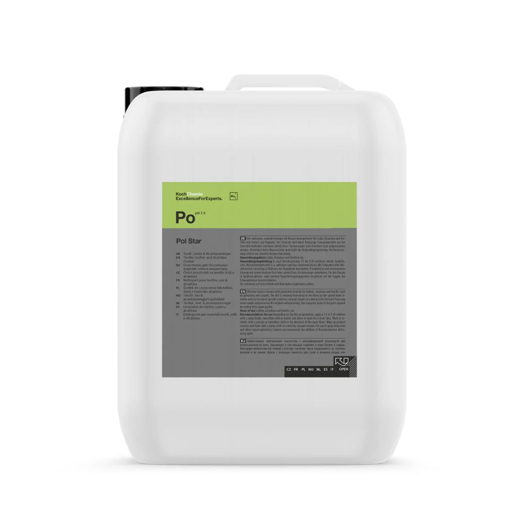White 5L container of Koch Chemie PO Pol Star with a label on a white background