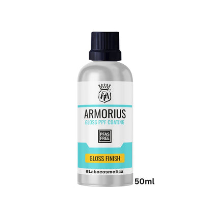 Bottle of Armorius gloss PPF coating with a white background