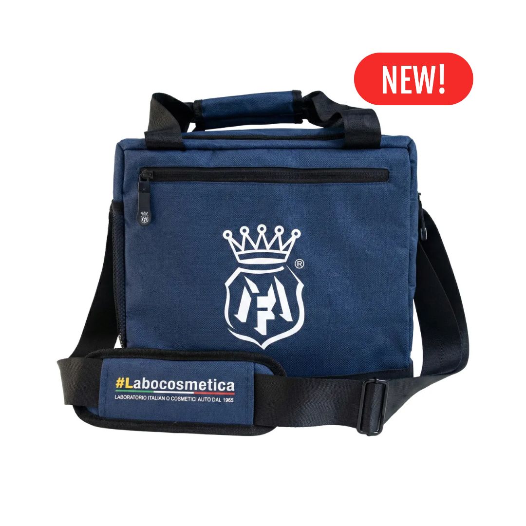 Blue Labocosmetica bag with a logo and 'Labocosmetica' branding on a white background