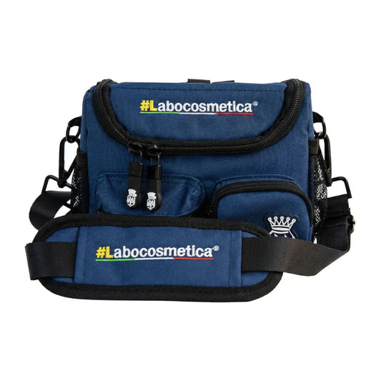 Blue cosmetic bag with Labocosmetica branding on a white background. Labocosmetica Conibag - Detailing Shoulder Bag (Size S)