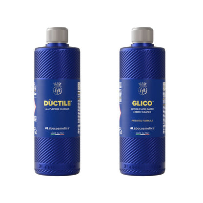 Labocosmetica Ductile APC. All Purpose Cleaner. Alcantara Safe. Blue bottle with see through cap. Labocosmetica Cork Ireland. Labocosmetica #Glico is a next generation, natural Glycolic Acid Based Fabric Cleaner. Best interior Cleaner. Best Fabric Cleaner. Labocosmetica Ireland