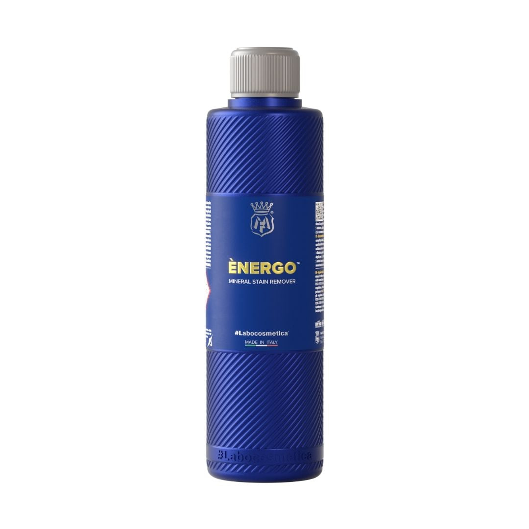 Blue bottle of Labocosmetica Labocosmetica ENERGO Water Spot Remover 250ml on white background