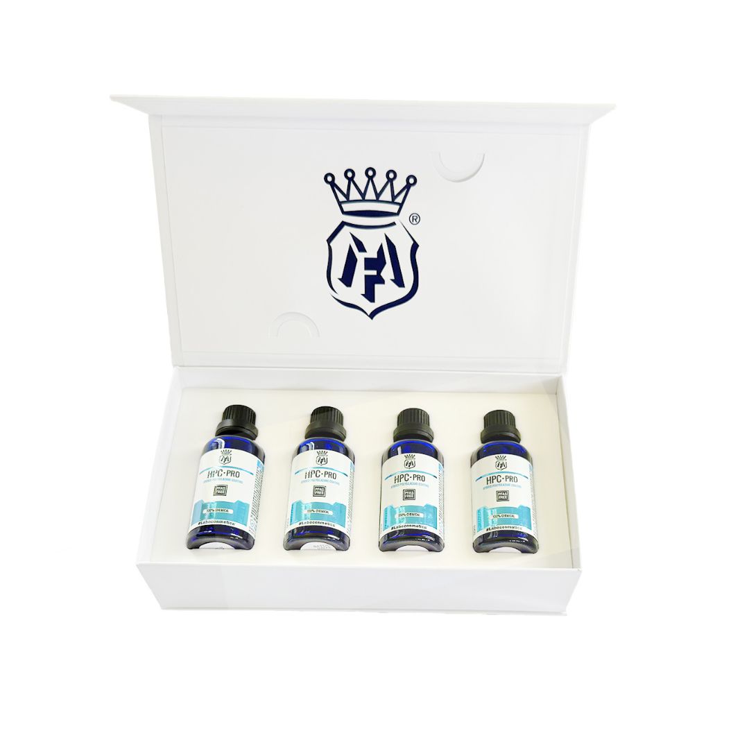Four bottles of 4 Labocosmetica HPC Pro bottle  in a white box with a brand logo