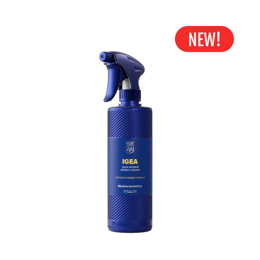 Blue spray bottle with 'IGEA' branding on a white background