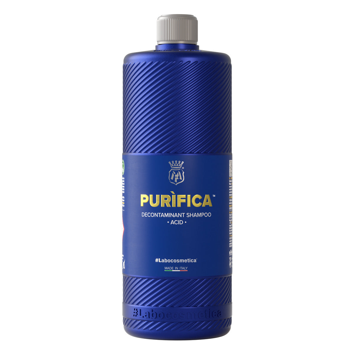 Labocosmetica Purifica Shampoo. Acid Shampoo for decontamination. Ceramic coating shampoo. Blue bottle with see through cap. Labocosmetica Cork Ireland