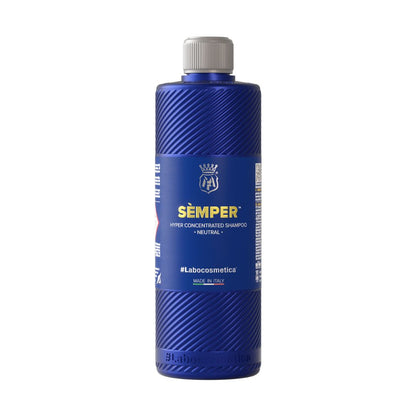 Blue bottle of 500ml Labocosmetica Semper ph-neutral shampoo. Labocosmetica Ireland