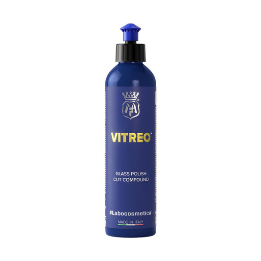 Blue bottle of Labocosmetica Vitreo glass polish on a white background