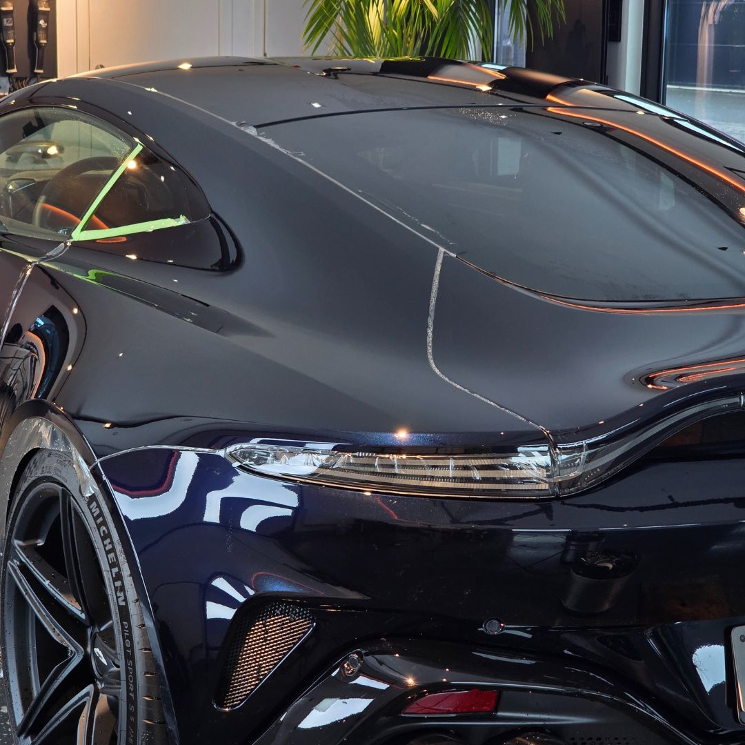 Labocosmetica Armorius Gloss PPF on black Aston Martin. Labocosmetica Ireland PPF