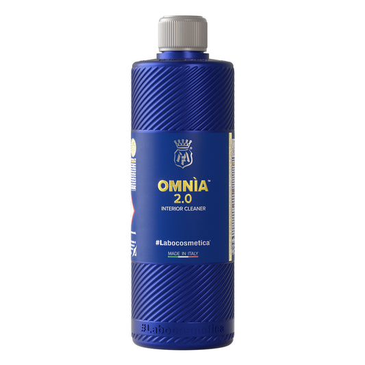 Labocosmetica Omnia 2.0 interior cleaner bottle. Safe on interior and leather. Suitable for wet vac and Tornador. Antiviral cleaner. Labcosmetica Cork Ireland.