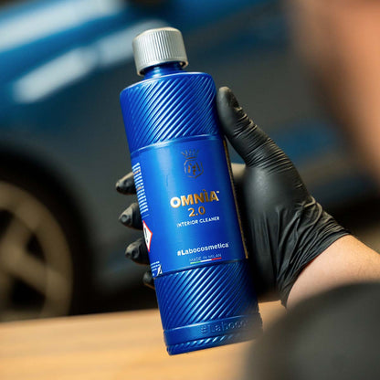Labocosmetica Omnia interior cleaner bottle. Safe on interior and leather. Suitable for wet vac and Tornador. Antiviral cleaner. Labcosmetica Cork Ireland.