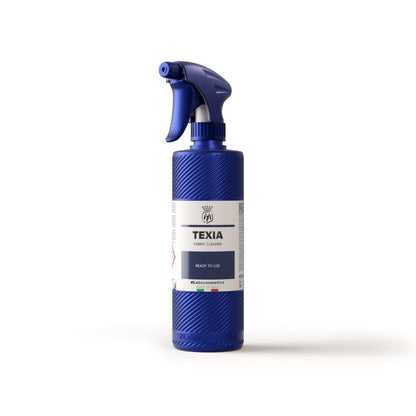 Blue Labocosmetica spray bottle labeled 'Texia' on a white background
