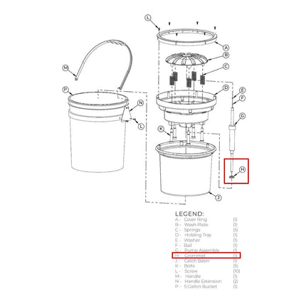 Technical diagram of Lake Country Replacement Gasket/Seal for System 4000 Polishing Pad Washer with labeled parts on a white background