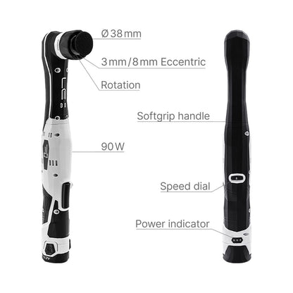 Black and white Liquid ELements A1000 polishing machine device with labeled features on a white background