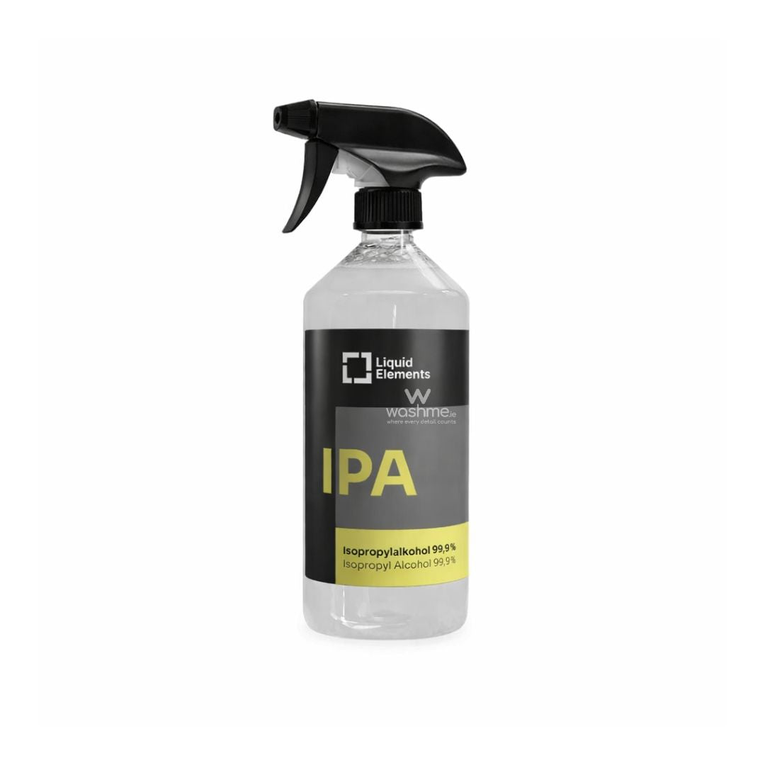 Clear spray bottle with black nozzle labeled 'IPA' on a white background