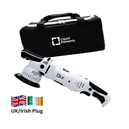 Liquid Elements T3200 Polishing machine with black carrying case and Liquid Elements branding on a white background.