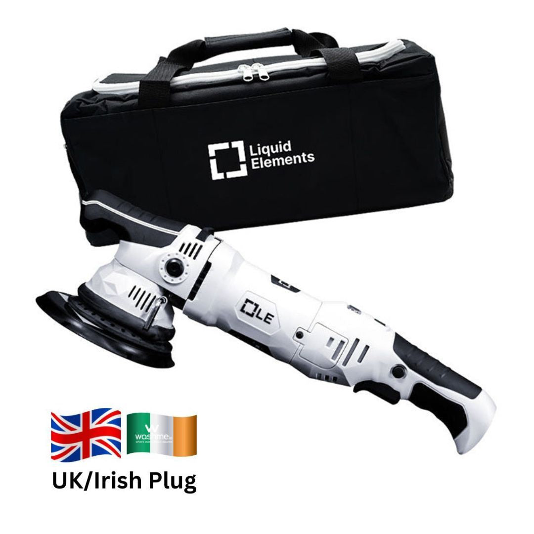 Liquid Elements T5200 - 21mm Orbit Dual Action Polisher with black carrying case on a white background