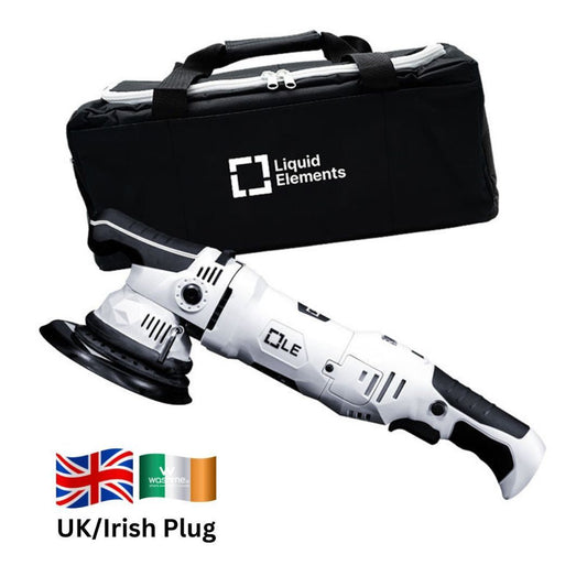 Liquid Elements T5200 - 21mm Orbit Dual Action Polisher with black carrying case on a white background