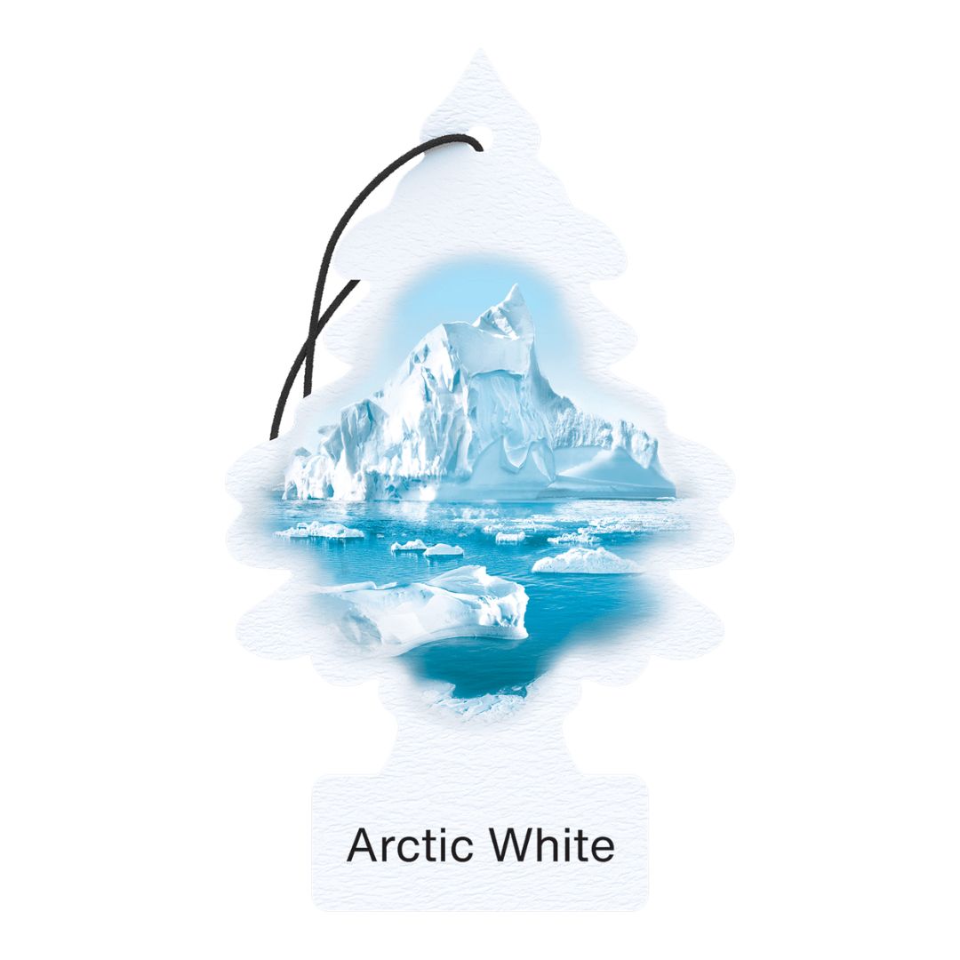 Little Trees Air Freshener 'Arctic White' with a white background. Little Trees Ireland