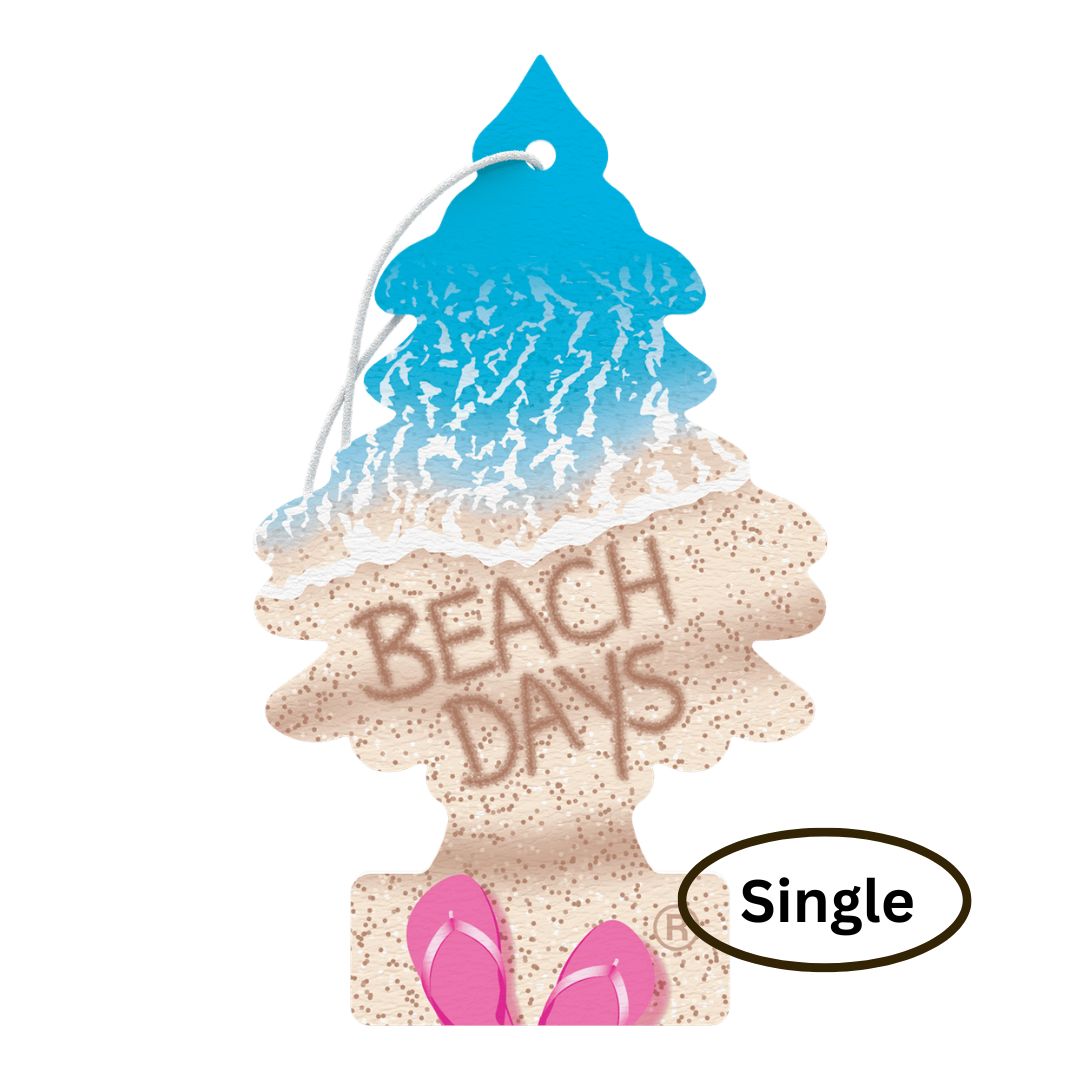 Little Trees Car air freshener shaped like a beach umbrella with 'Beach Days' text on a white background.
