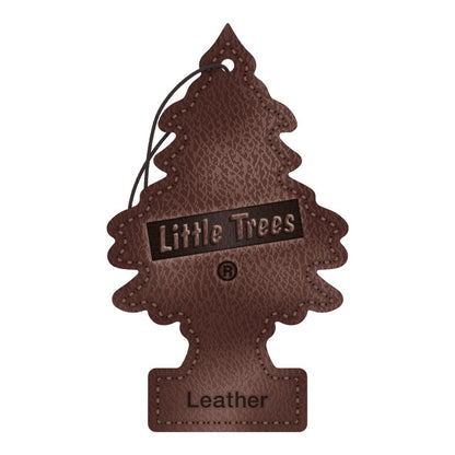 Brown 'Little Trees' leather-scented car air freshener on a white background