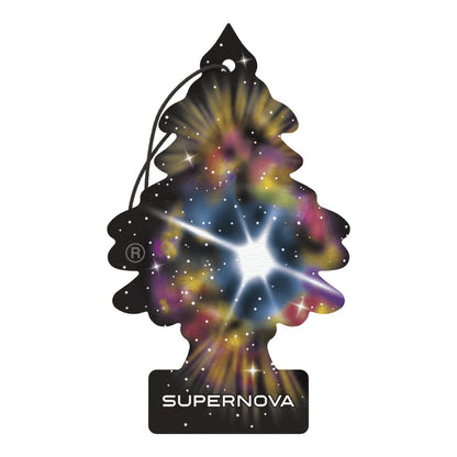 Little Trees Supernova car air freshener with colourful design on a white background. Little Trees Ireland