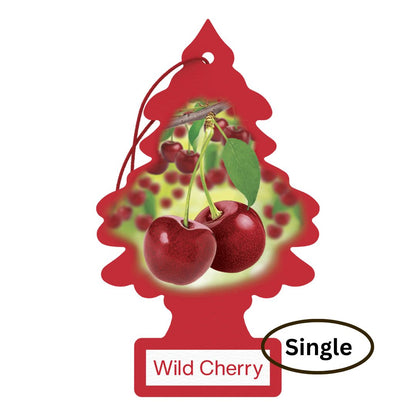 Red Little Trees air freshener with cherries and 'Wild Cherry' label on a white background