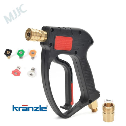Kranzle pressure washer gun with various nozzles on a white background. MJJC Ireland