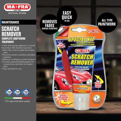 MA-FRA scratch remover kit packaging with car in the background