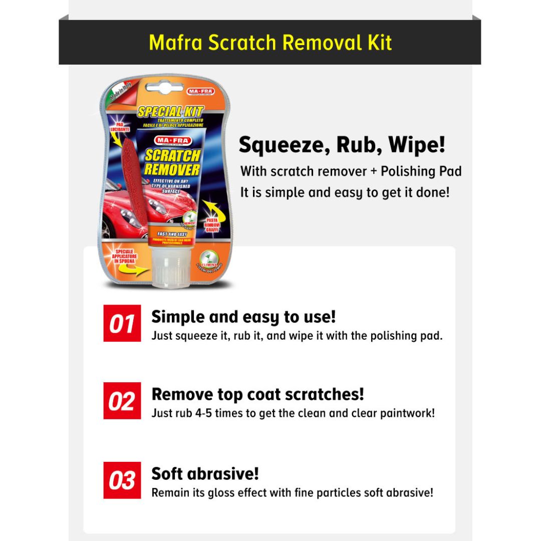 Mafra Scratch Removal Kit packaging with text and product image on a white background